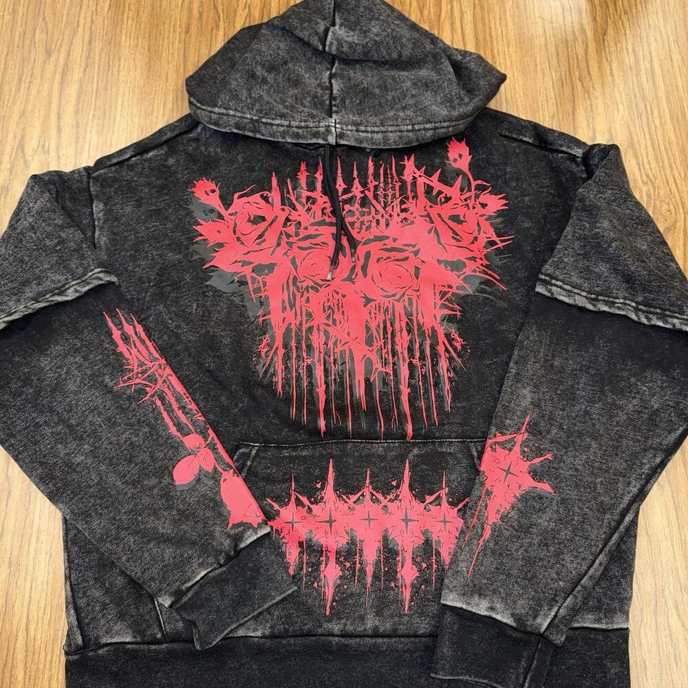 Social Collision Roses Hoodie Men’s Size Large Punk Y2K Vibe